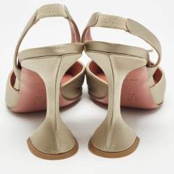 Pre Owned Amina Muaddi Grey Satin Begum Slingback Pumps Size 38