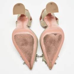 Pre Owned Amina Muaddi Grey Satin Begum Slingback Pumps Size 38