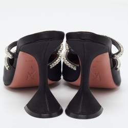 Amina Muaddi Black Satin Crystal Embellished Gilda Mules Size 37