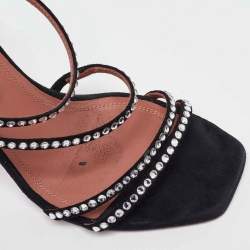 Amina Muaddi Black Suede Gilda Crystal Embellished Sandals Size 37