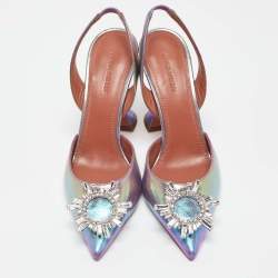 Amina Muaddi Multicolor Iridescent Leather Begum Pumps Size 39
