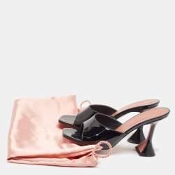 Amina Muaddi Black Patent Leather Lupita Slide Sandals Size 37.5