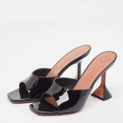 Amina Muaddi Black Patent Leather Lupita Slide Sandals Size 37.5