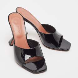 Amina Muaddi Black Patent Leather Lupita Slide Sandals Size 37.5