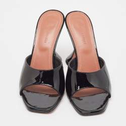 Amina Muaddi Black Patent Leather Lupita Slide Sandals Size 37.5