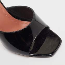 Amina Muaddi Black Patent Leather Lupita Slide Sandals Size 37.5