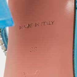 Pre Owned Amina Muaddi Blue Crystal Embellished PVC Gilda Sandals Size 38