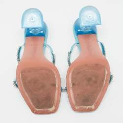 Pre Owned Amina Muaddi Blue Crystal Embellished PVC Gilda Sandals Size 38