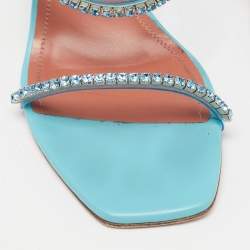 Pre Owned Amina Muaddi Blue Crystal Embellished PVC Gilda Sandals Size 38