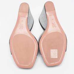 Pre Owned Amina Muaddi Black Crystals Suede Lupita Wedge Open Toe Sandals Size 40