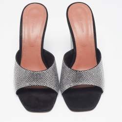 Pre Owned Amina Muaddi Black Crystals Suede Lupita Wedge Open Toe Sandals Size 40