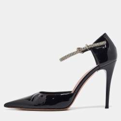 Amina Muaddi Black Patent Leather Ursina Pumps Size 41