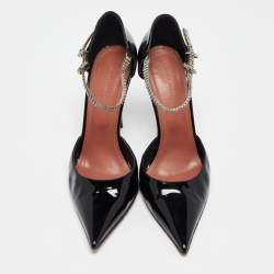 Amina Muaddi Black Patent Leather Ursina Pumps Size 41