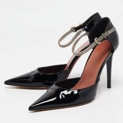Amina Muaddi Black Patent Leather Ursina Pumps Size 41