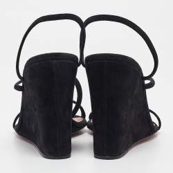 Amina Muaddi Black Suede Naima Wedge Sandals Size 37