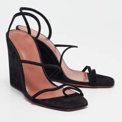 Amina Muaddi Black Suede Naima Wedge Sandals Size 37