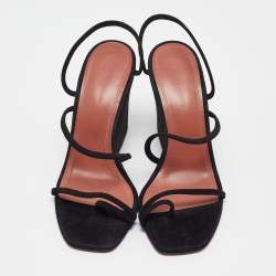 Amina Muaddi Black Suede Naima Wedge Sandals Size 37
