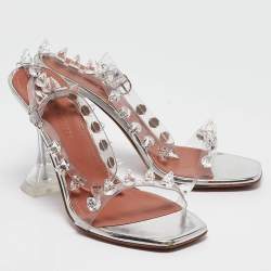Pre Owned Amina Muaddi Transparent PVC Julia Glass Sandals Size 37