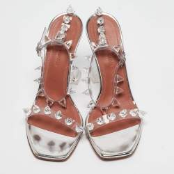 Pre Owned Amina Muaddi Transparent PVC Julia Glass Sandals Size 37