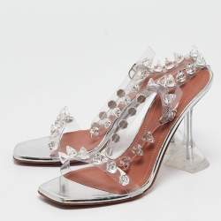 Pre Owned Amina Muaddi Transparent PVC Julia Glass Sandals Size 37