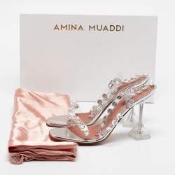 Pre Owned Amina Muaddi Transparent PVC Julia Glass Sandals Size 37