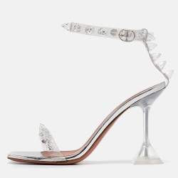 Pre Owned Amina Muaddi Transparent PVC Julia Glass Sandals Size 37