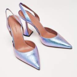 Pre Owned Amina Muaddi Purple Leather Slingback Pumps Size 40