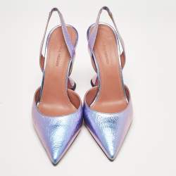 Pre Owned Amina Muaddi Purple Leather Slingback Pumps Size 40