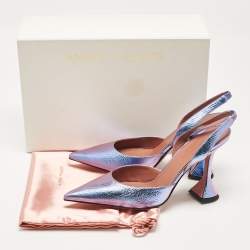 Pre Owned Amina Muaddi Purple Leather Slingback Pumps Size 40