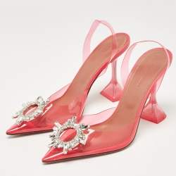 Amina Muaddi Pink PVC Begum Slingback Pumps Size 38.5