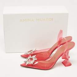 Amina Muaddi Pink PVC Begum Slingback Pumps Size 38.5