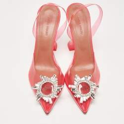 Amina Muaddi Pink PVC Begum Slingback Pumps Size 38.5