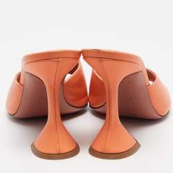 Pre Owned Amina Muaddi Orange Leather Lupita Slide Sandals Size 37