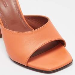Pre Owned Amina Muaddi Orange Leather Lupita Slide Sandals Size 37
