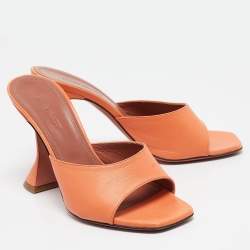Pre Owned Amina Muaddi Orange Leather Lupita Slide Sandals Size 37