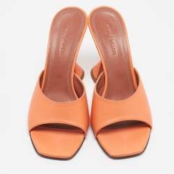 Pre Owned Amina Muaddi Orange Leather Lupita Slide Sandals Size 37