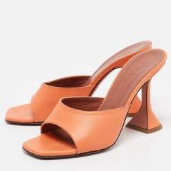 Pre Owned Amina Muaddi Orange Leather Lupita Slide Sandals Size 37