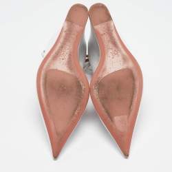 Pre Owned Amina Muaddi White Leather Wedge Pumps Size 37