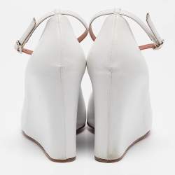 Pre Owned Amina Muaddi White Leather Wedge Pumps Size 37