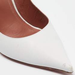 Pre Owned Amina Muaddi White Leather Wedge Pumps Size 37