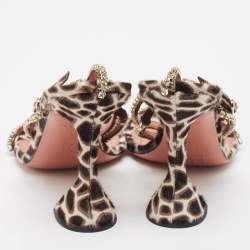 Amina Muaddi Brown/Beige Animal Print Calf Hair Crystal Embellished Gilda Sandals Size 41