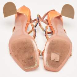 Pre Owned Amina Muaddi Orange Satin Gilda Ankle Strap Sandals Size 38