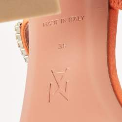 Pre Owned Amina Muaddi Orange Satin Gilda Ankle Strap Sandals Size 38