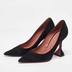 Amina Muaddi Black Suede Ami Pointed Toe Pumps Size 36.5