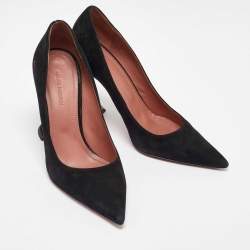 Amina Muaddi Black Suede Ami Pointed Toe Pumps Size 36.5