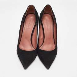 Amina Muaddi Black Suede Ami Pointed Toe Pumps Size 36.5