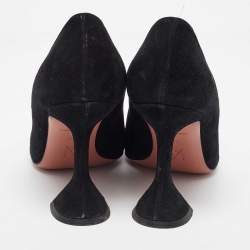 Amina Muaddi Black Suede Ami Pointed Toe Pumps Size 36.5