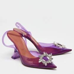 Pre Owned Amina Muaddi Purple PVC Begum Slingback Pumps Size 41