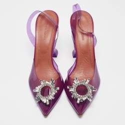 Pre Owned Amina Muaddi Purple PVC Begum Slingback Pumps Size 41