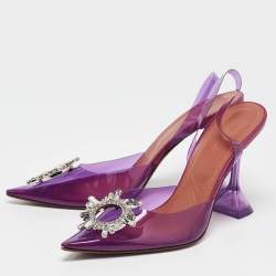 Pre Owned Amina Muaddi Purple PVC Begum Slingback Pumps Size 41